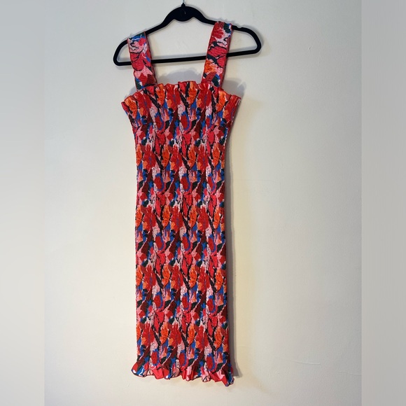 Colorful Floral Pleated Midi Dress - One Size (Best fits S/M) - Picture 2 of 3